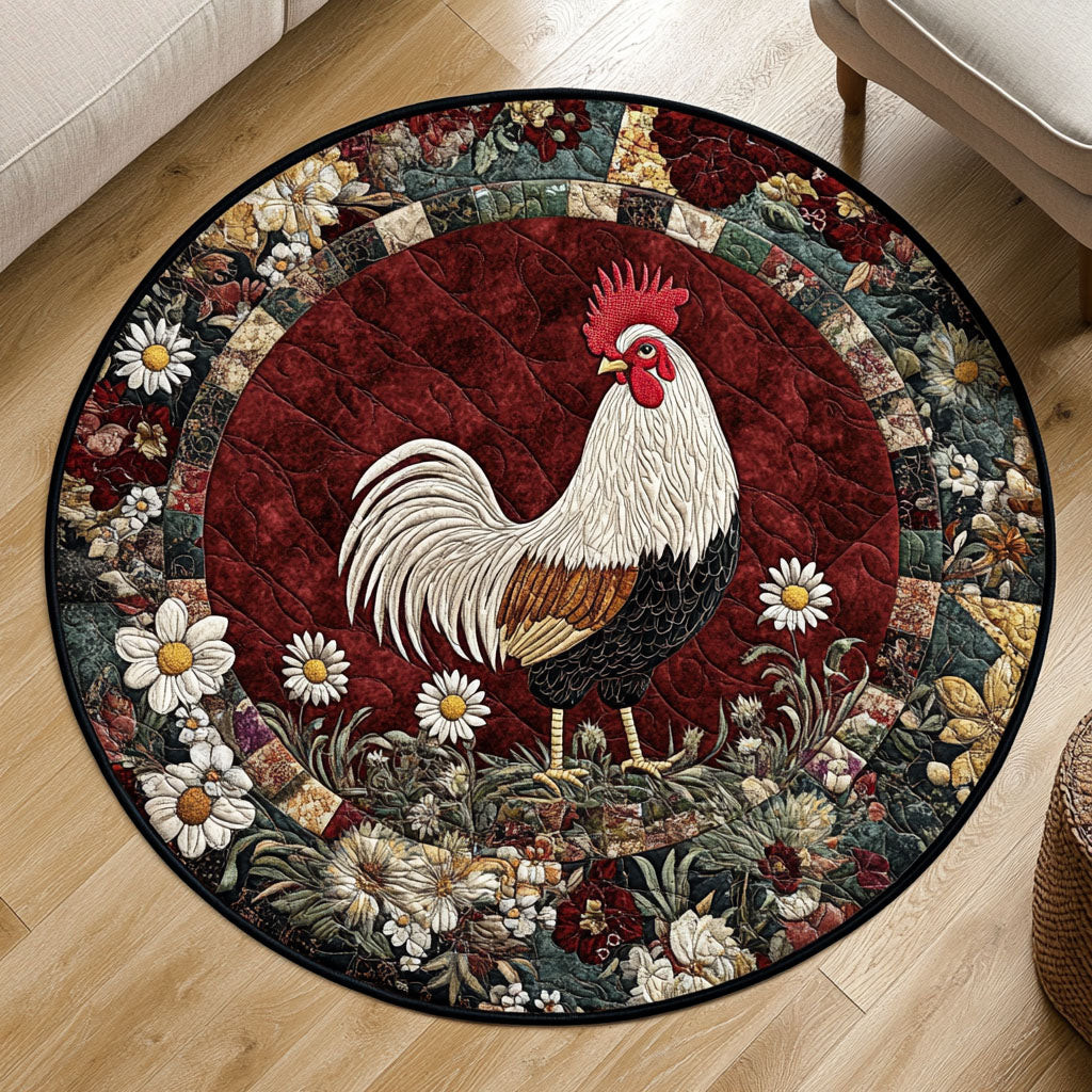 Crowing Rooster Quilted Round Mat NCU0PT6312