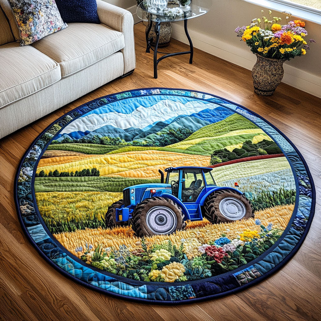 Blue Tractor Quilted Round Mat NCU0PT6363