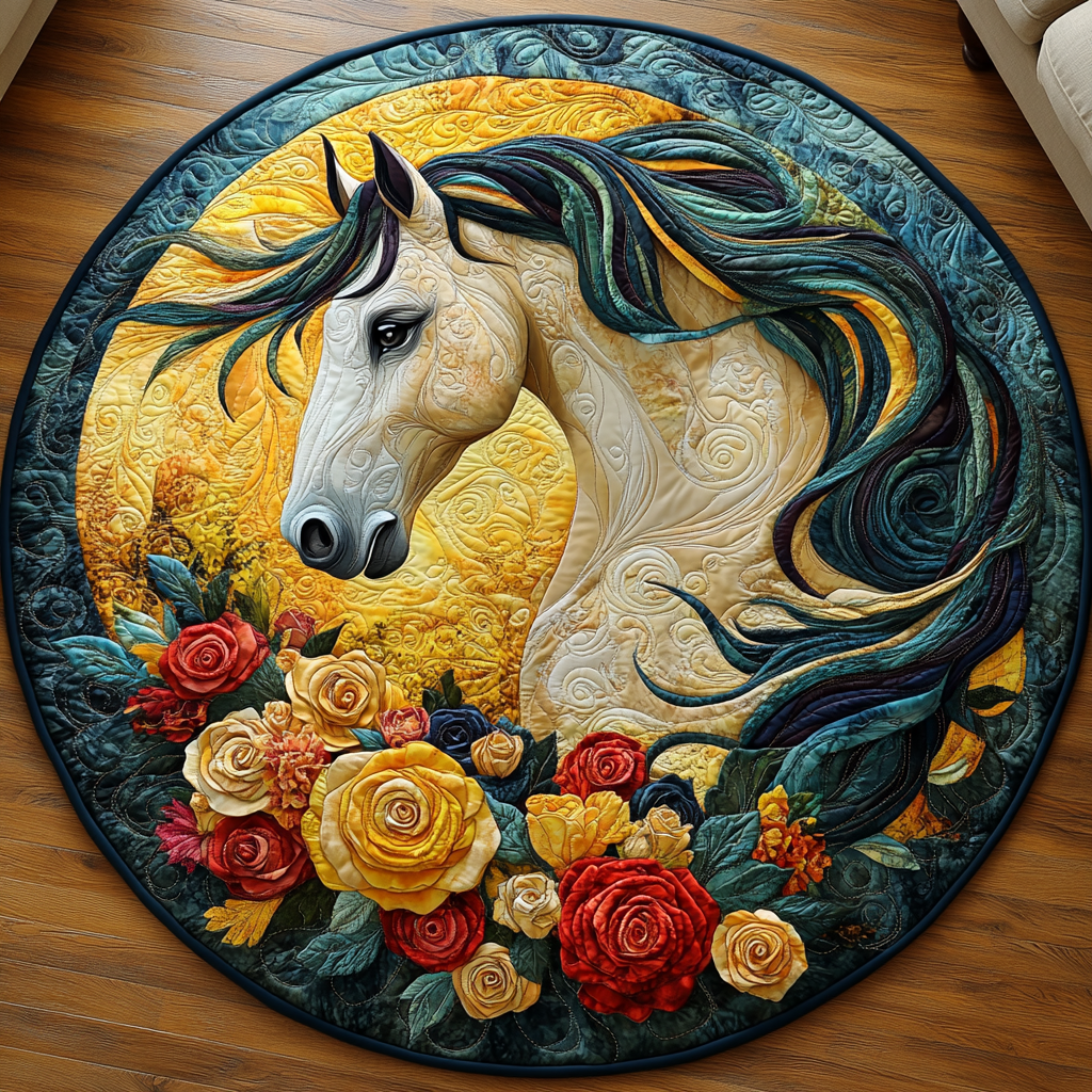 Roses Horse Quilted Round Mat NCU0DV5269