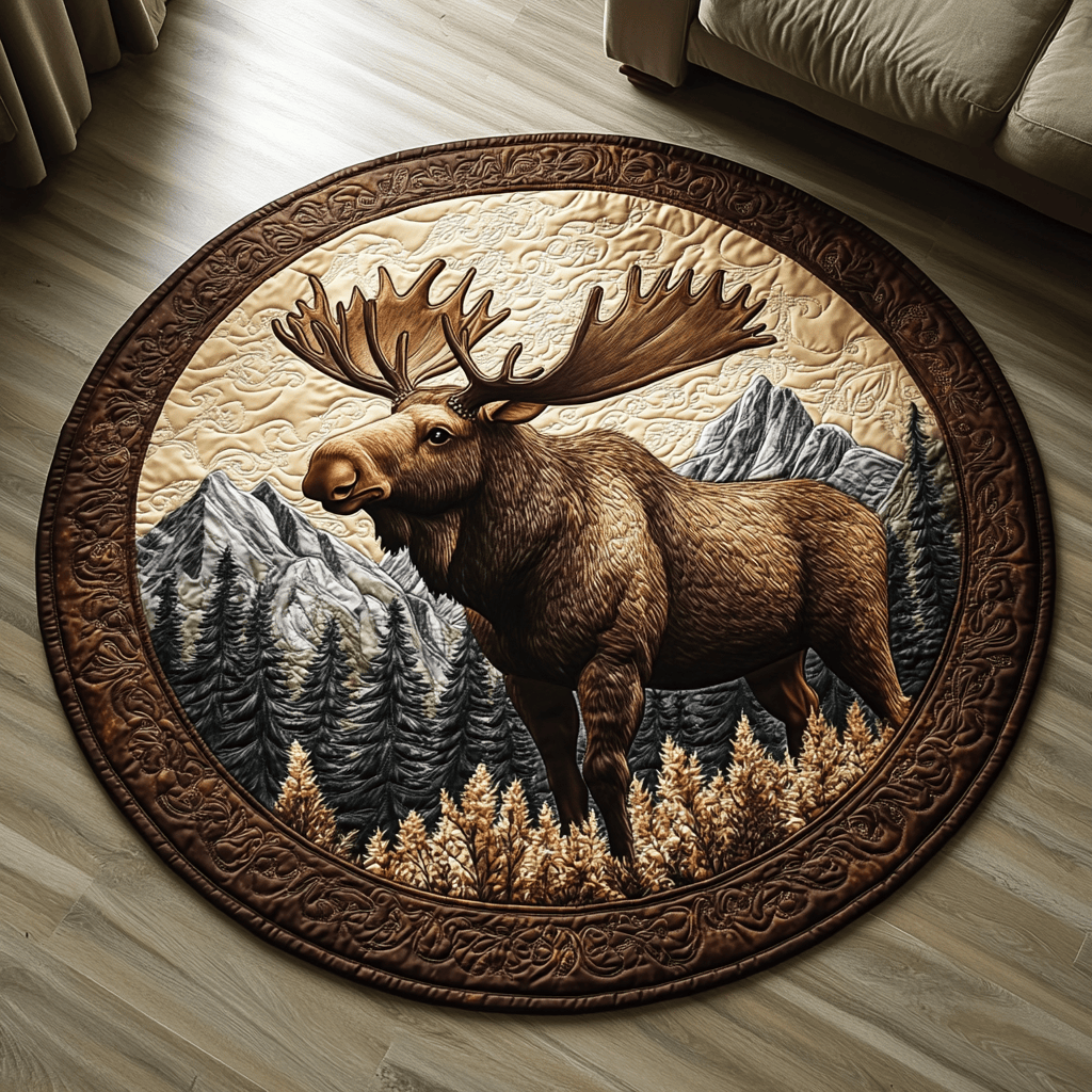 Moose Charm Quilted Round Mat NCU0DV5362