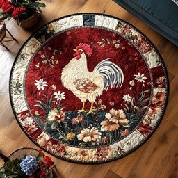 Rooster and Petals Quilted Round Mat NCU0PT6316