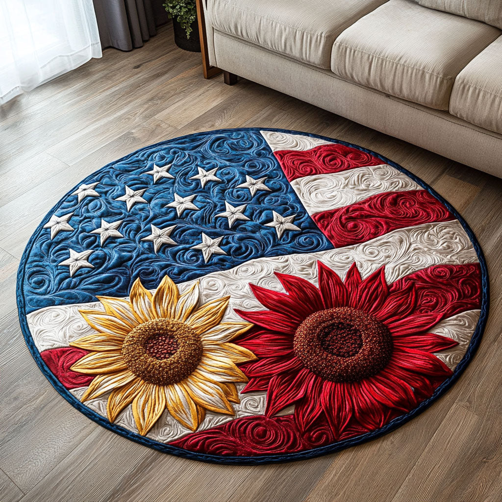 Red Gold Bloom Quilted Round Mat NCU0NT6616