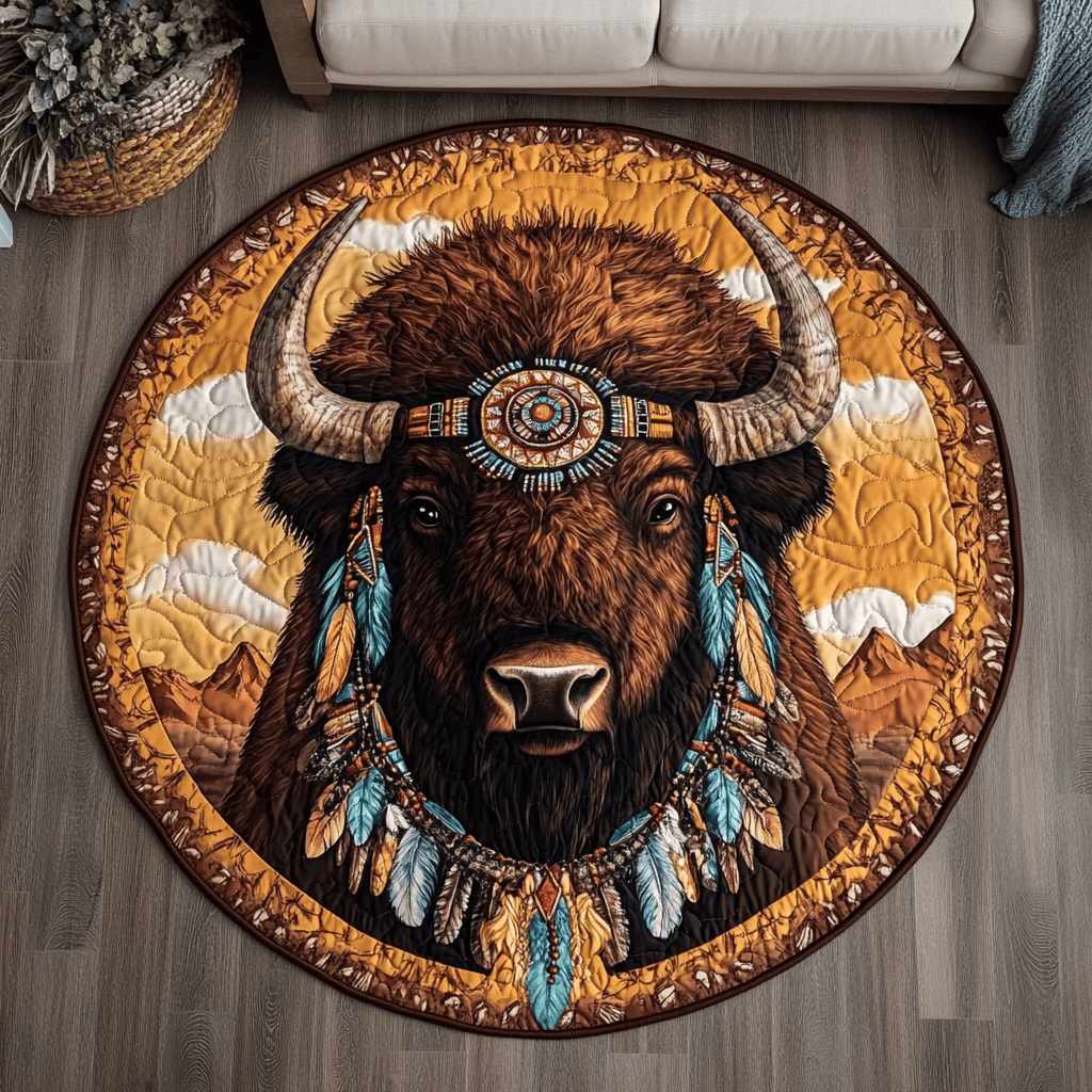 Sacred Bison Quilted Round Mat NCU0VH3730