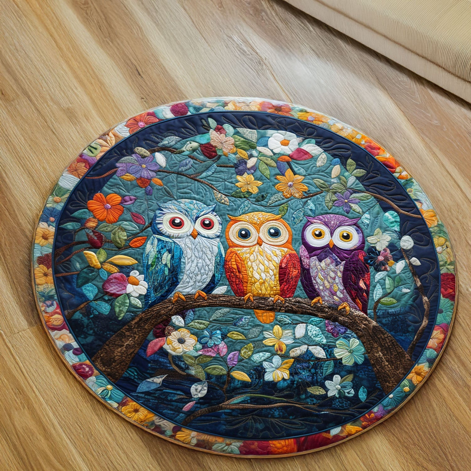 Owls of Tranquility Quilted Round Mat NCU0PT5854