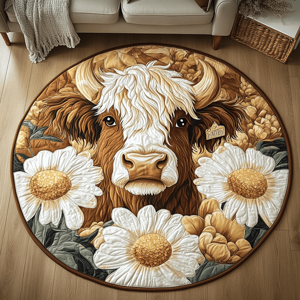 Daisy Cow Quilted Round Mat NCU0VH4379