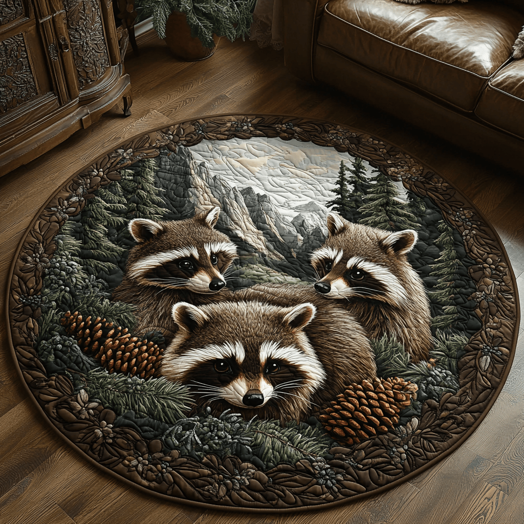 Mossy Hollow Raccoon Quilted Round Mat NCU0DV4101