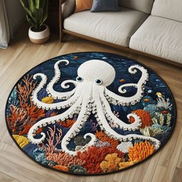 Coral Embrace Octopus Quilted Round Mat NCU0NT4833