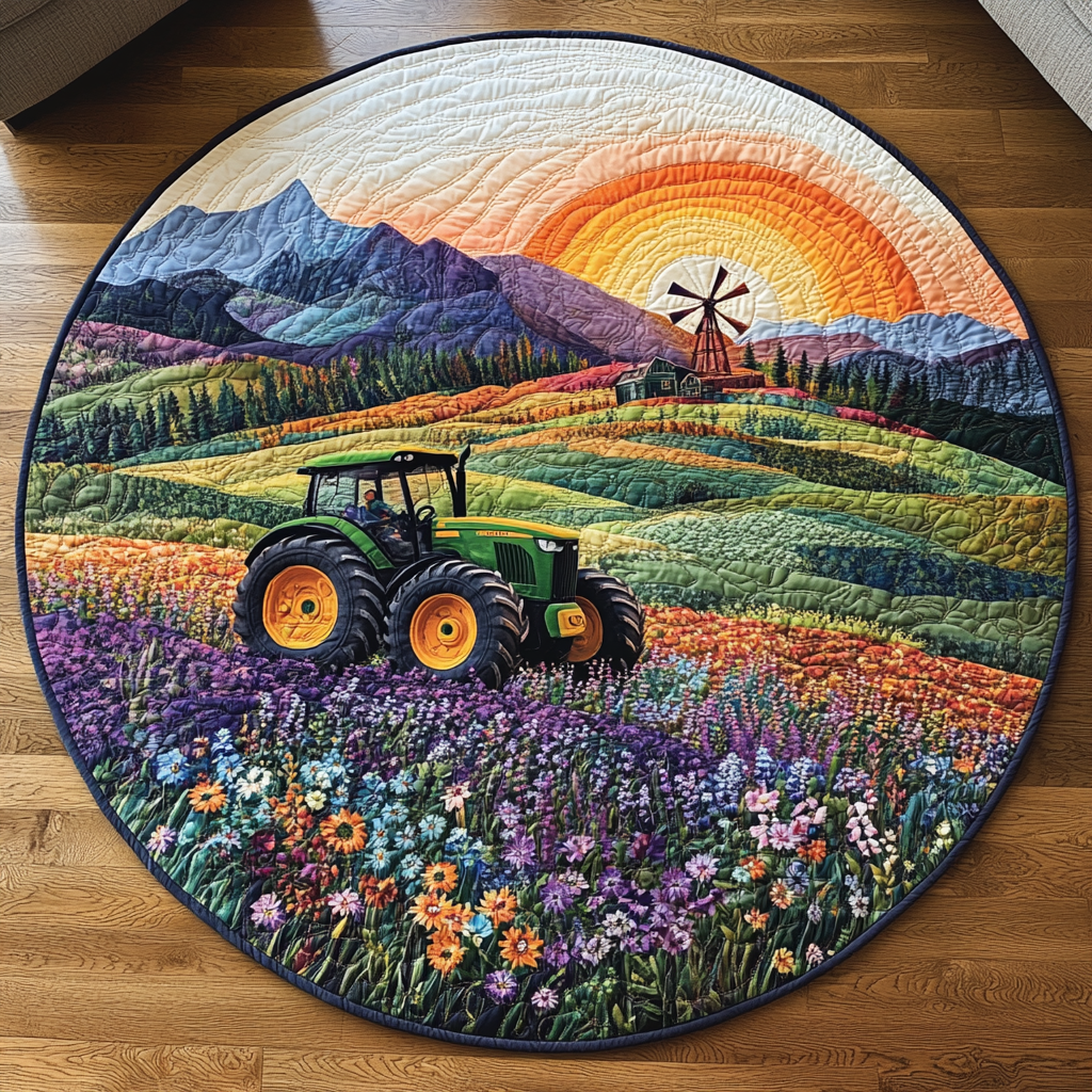 Tractor Trails Quilted Round Mat NCU0DV4694