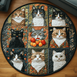 Curious Whiskers Quilted Round Mat NCU0DV4220