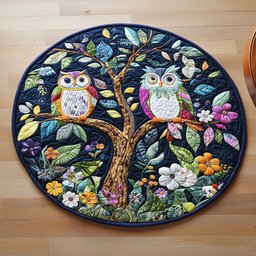 Woodland Owls Quilted Round Mat NCU0PT5863