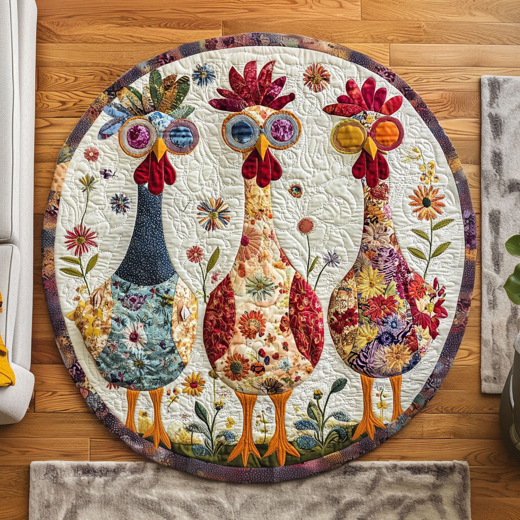 Rooster Garden Charm Quilted Round Mat NCU0PT968