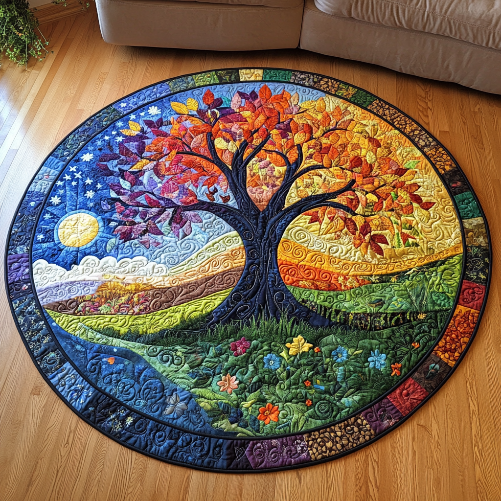 Sunset Seasons Tree Quilted Round Mat NCU0VL1344
