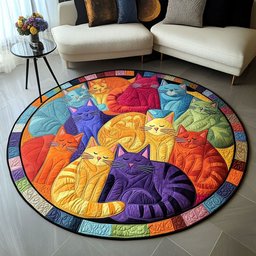 Rainbow Cat Carousel Quilted Round Mat NCU0PT1068