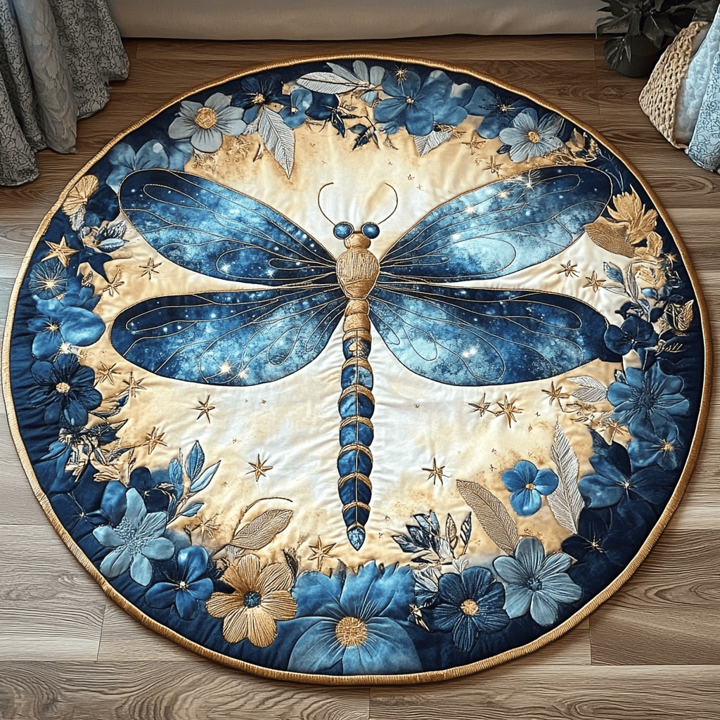 Celestial Night Dragonfly Quilted Round Mat NCU0VL1337