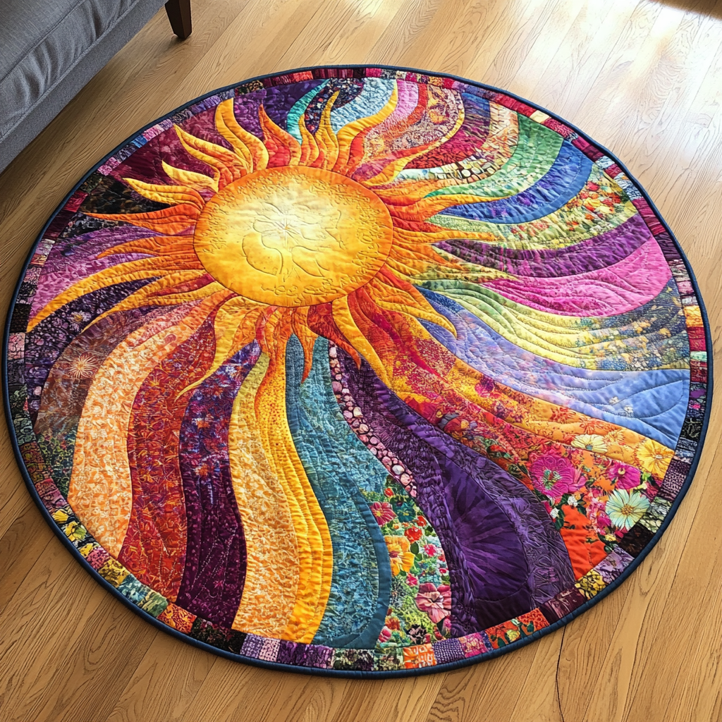 Radiant Sunburst Quilted Round Mat NCU0VL1276