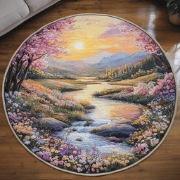 Golden Sunset River Quilted Round Mat NCU0VL1352