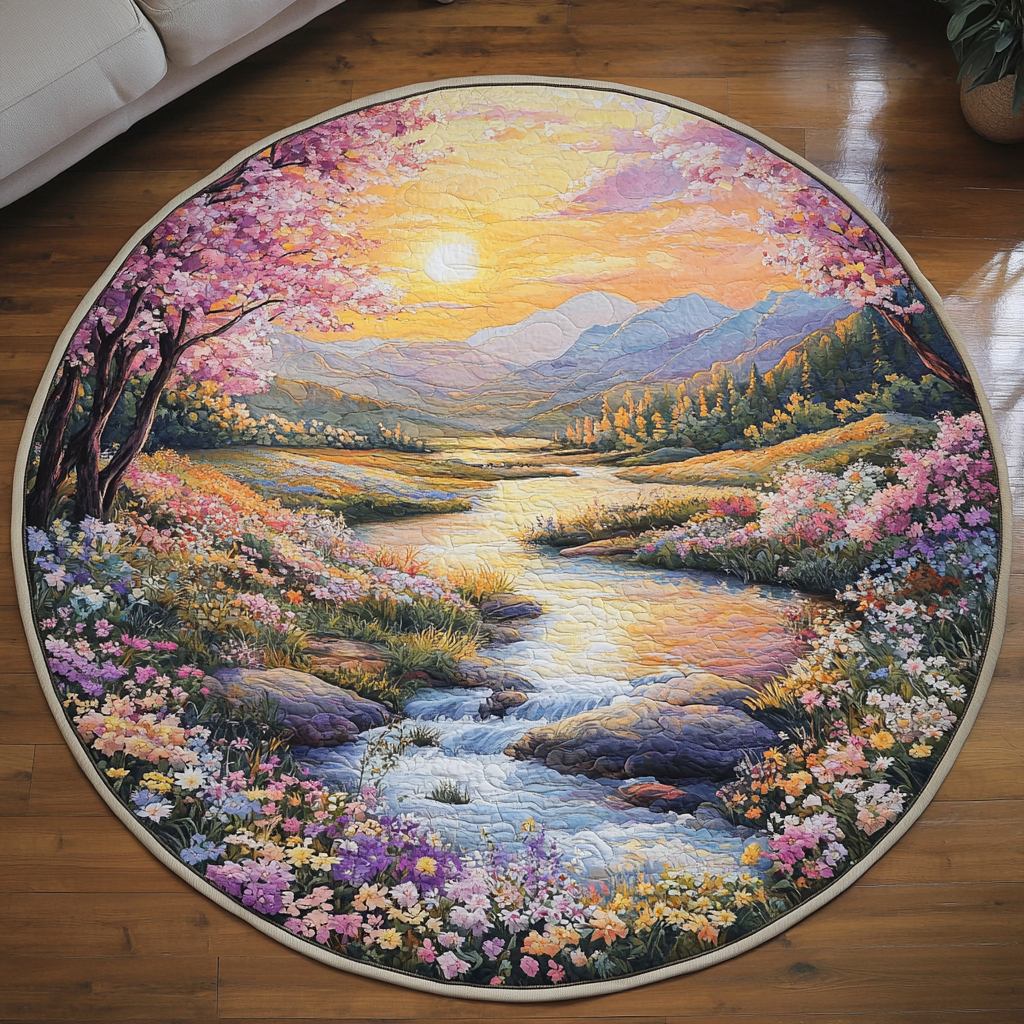 Golden Sunset River Quilted Round Mat NCU0VL1352