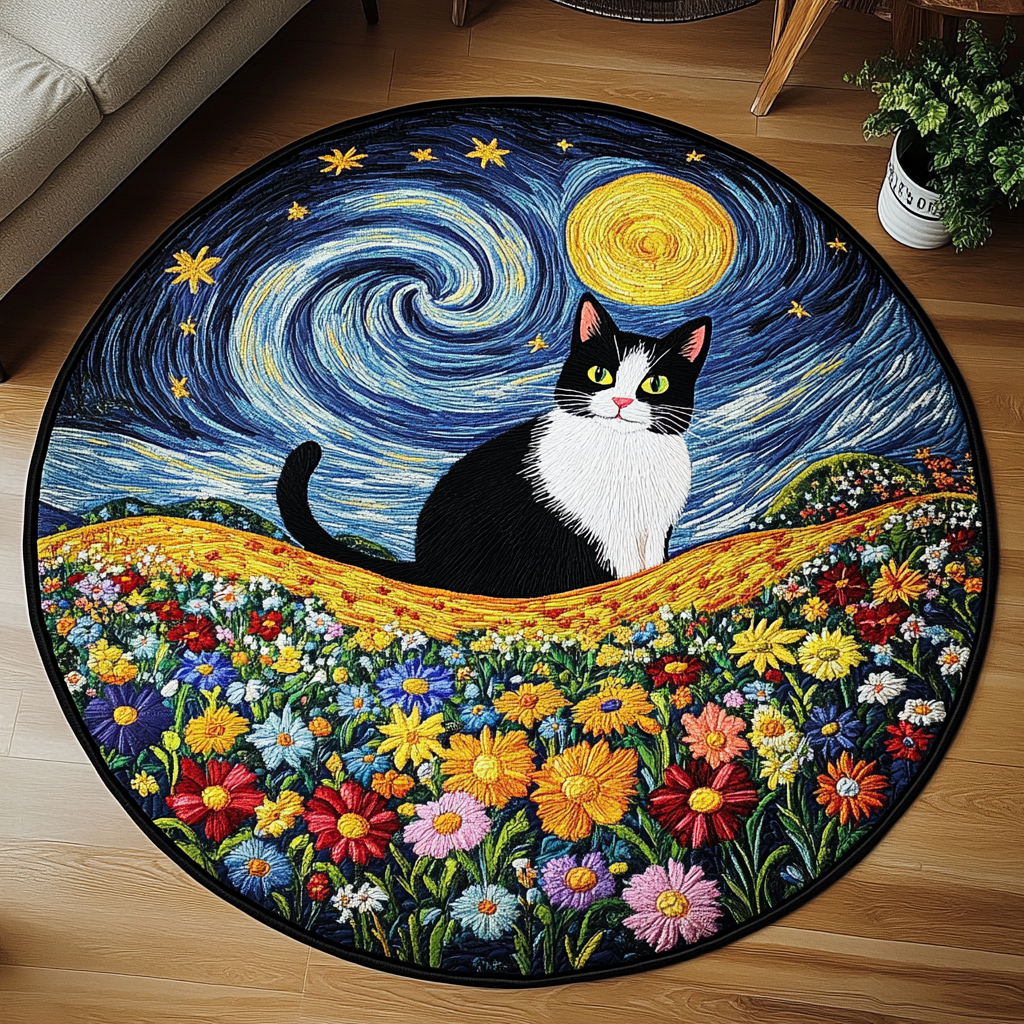 Furry Feline Hideaway Quilted Round Mat NCU0PD912