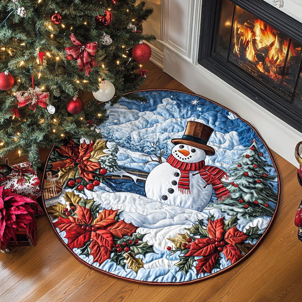 Jolly Snowman Xmas Quilted Round Mat NCU0PD851