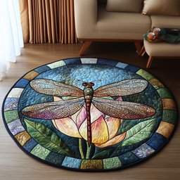 Floral Glow Dragonfly Quilted Round Mat NCU0NT3821