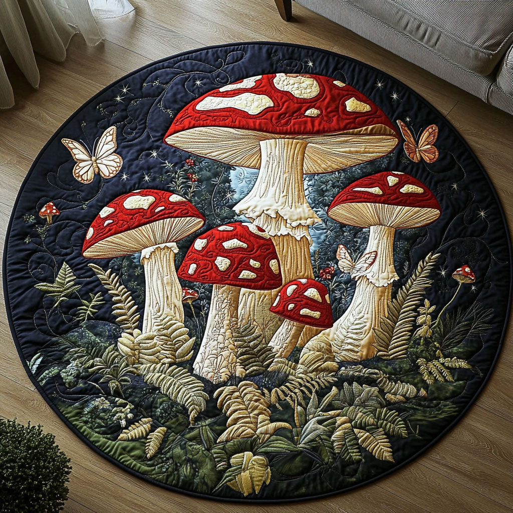 Mystic Mushroom Meadow Quilted Round Mat NCU0PT4050