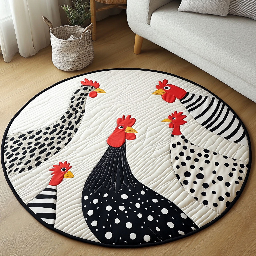 Monochrome Roosters Quilted Round Mat NCU0NT4553