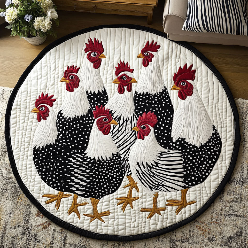 Black and White Flock Quilted Round Mat NCU0NT4548
