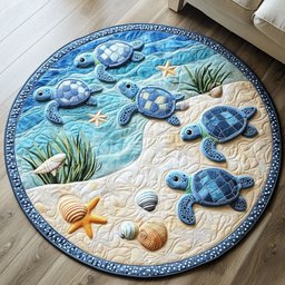 Beach Turtle Parade Quilted Round Mat NCU0NT4536