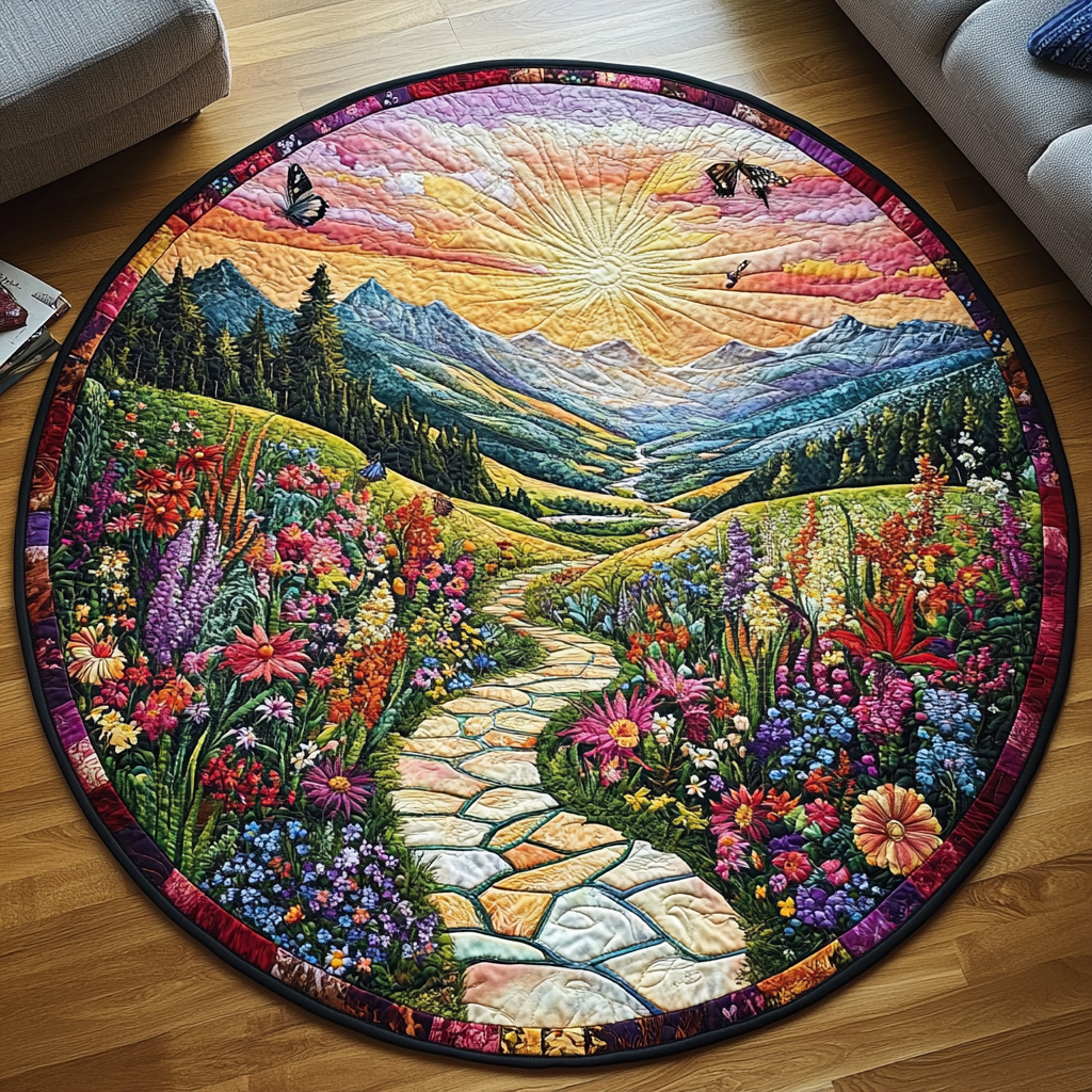 Golden Horizon Pathway Quilted Round Mat NCU0VL1271