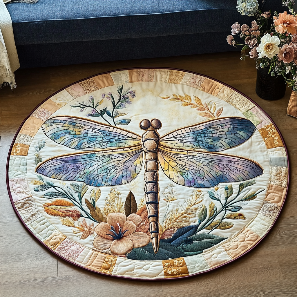 Sunset Wings Dragonfly Quilted Round Mat NCU0VL1336