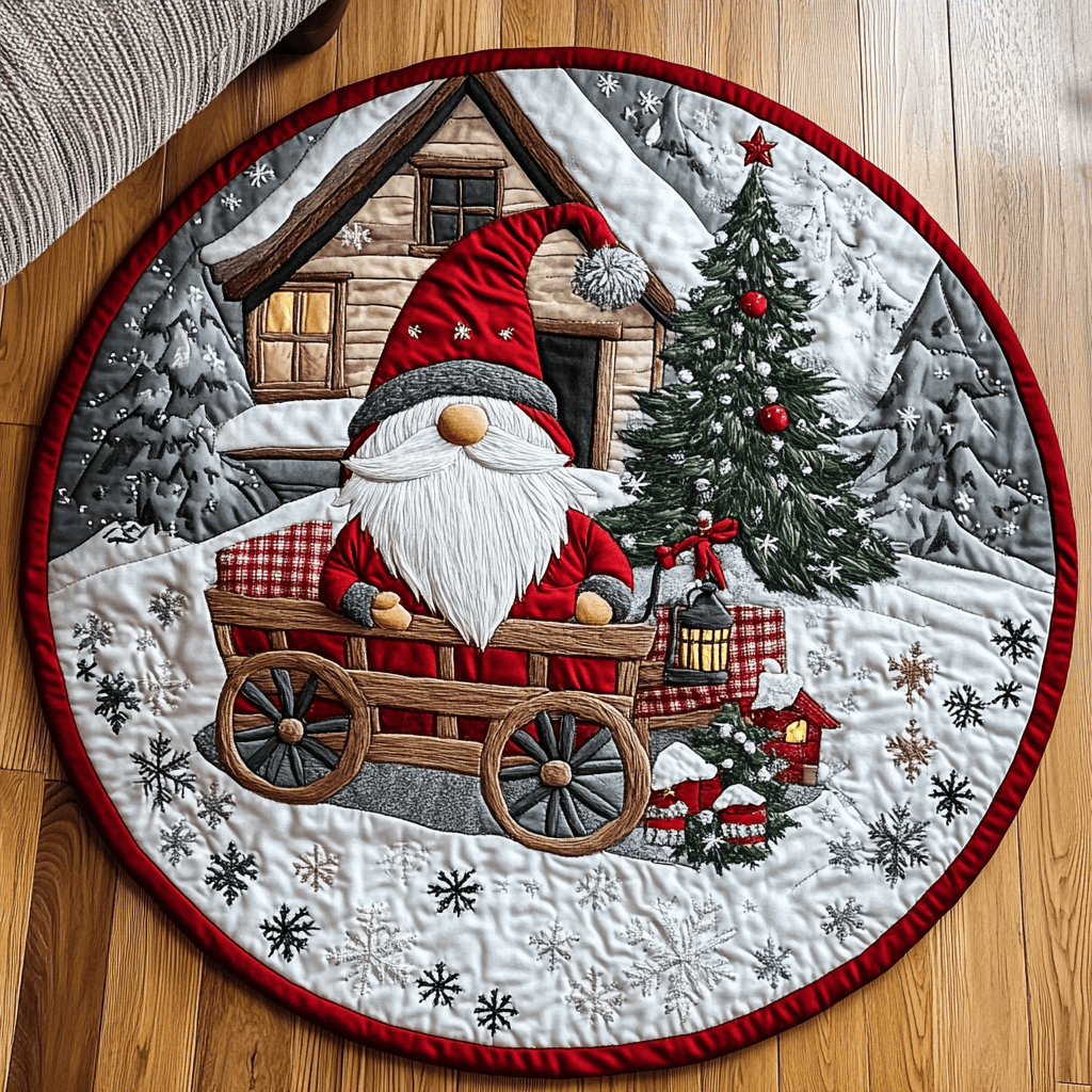 Gnome Santa Workshop Quilted Round Mat NCU0DK1112