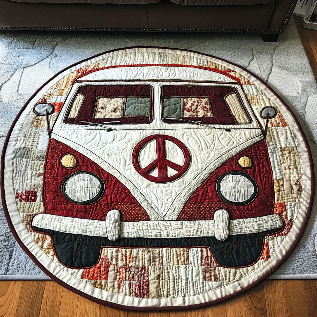 Retro Red Bus Quilted Round Mat NCU0NT4194