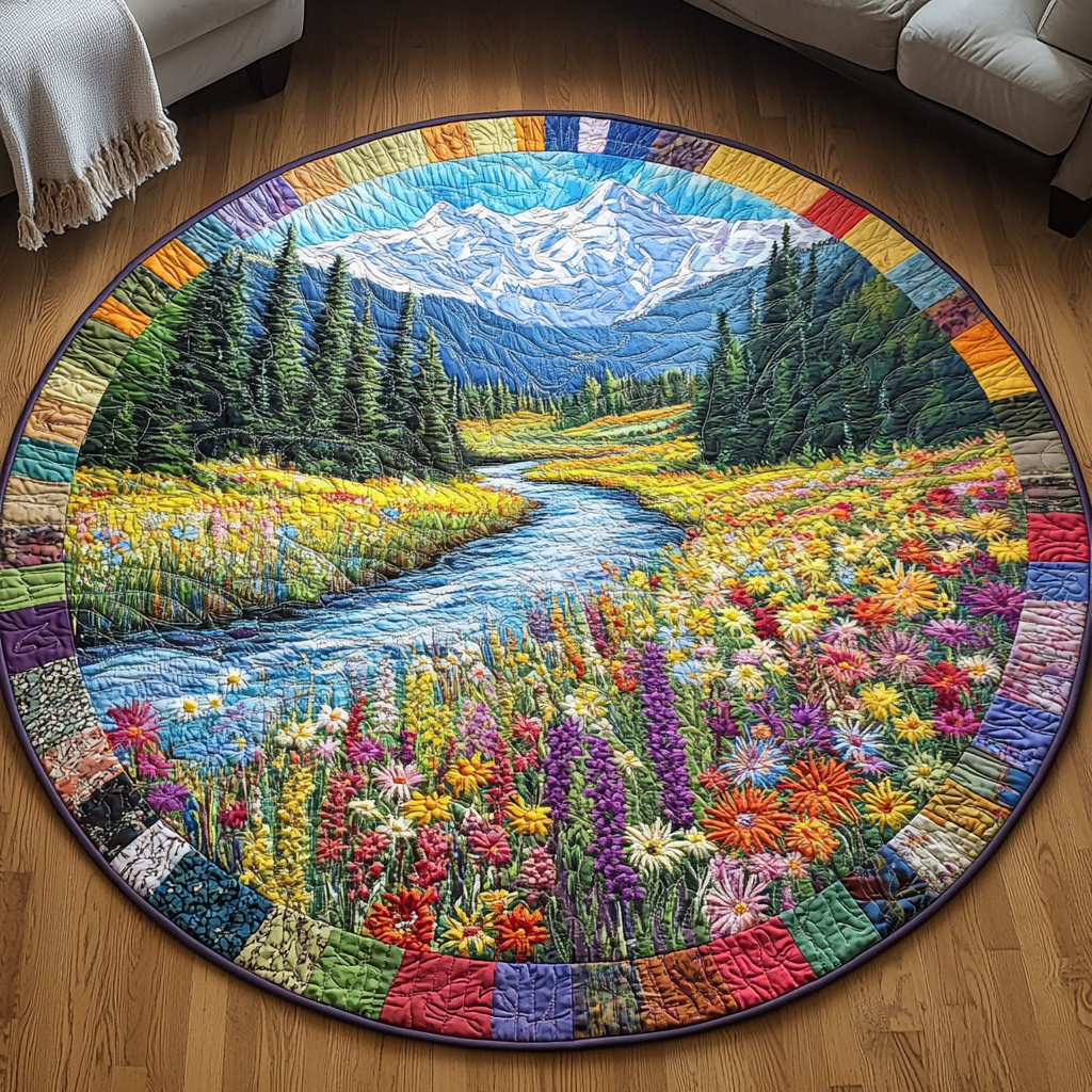 Mountain River Escape Quilted Round Mat NCU0VL1274