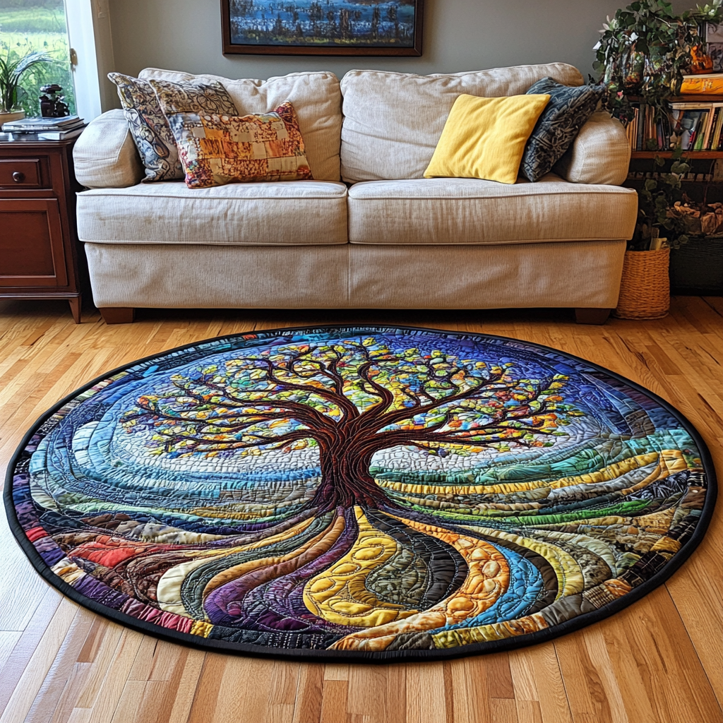 Vibrant Roots Tree Quilted Round Mat NCU0VL1346