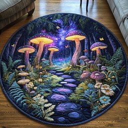 Whimsical Mushroom Pathway Quilted Round Mat NCU0PT4052