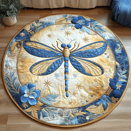 Royal Blue Dragonfly Quilted Round Mat NCU0VL1338