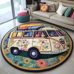 Groovy Roadtrip Quilted Round Mat NCU0PT4263
