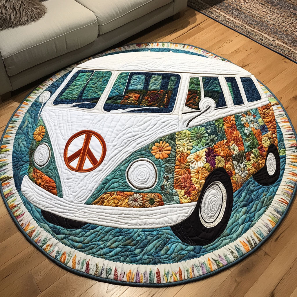 Floral Retro Van Quilted Round Mat NCU0NT4190