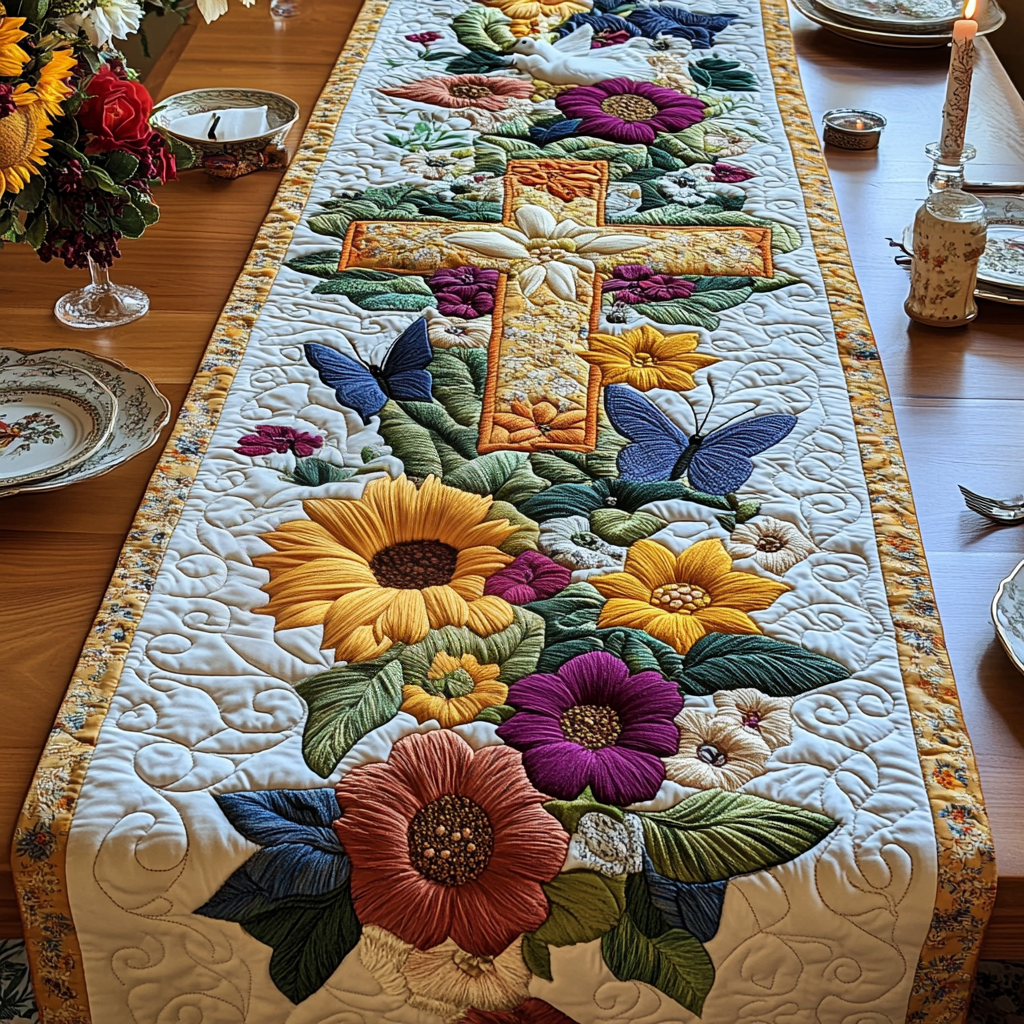 Heavenly Blooms Quilted Table Runner NCU0NVH366