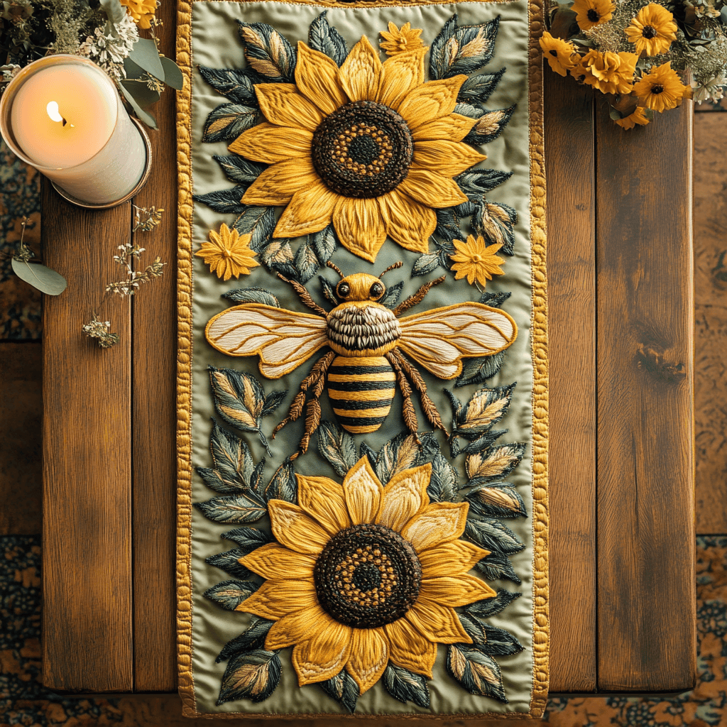 Sunflower Buzz Quilted Table Runner NCU0NVH499