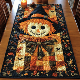 Whimsical Scarecrow Harvest Quilted Table Runner NCU0DV894