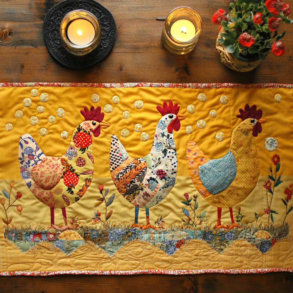 Rooster Parade Quilted Table Runner NCU0NVH119