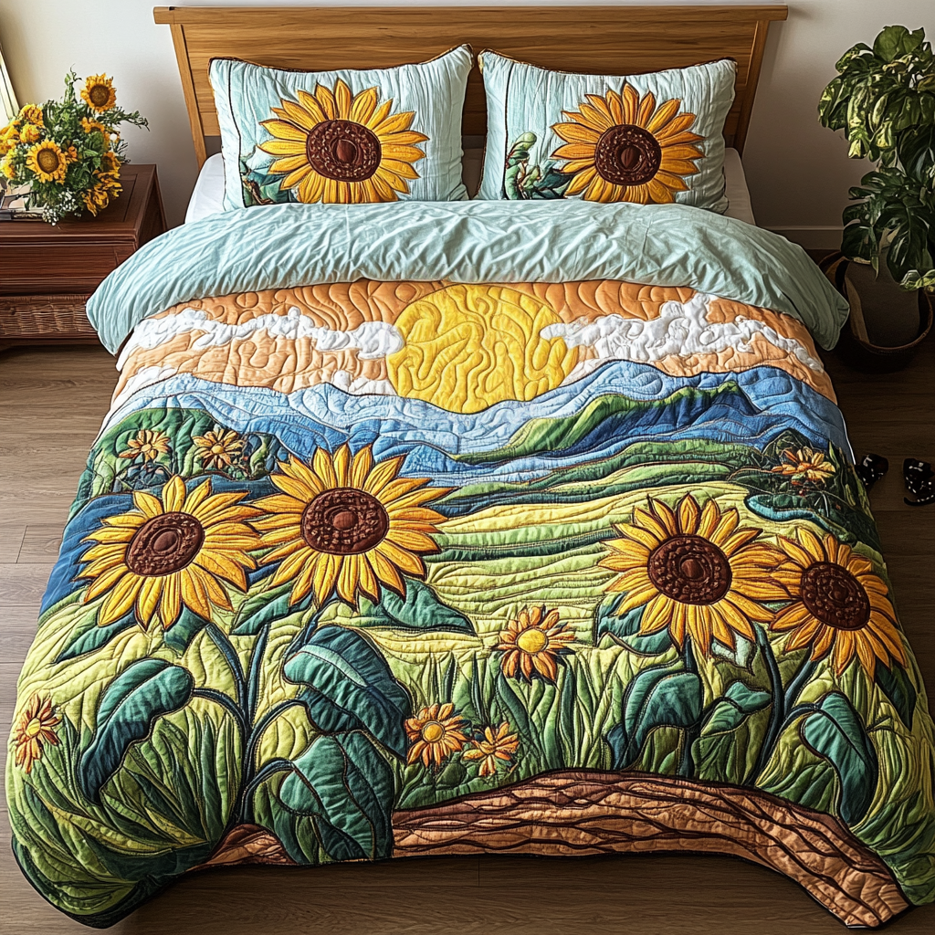 Blooming Horizon 3-Piece Quilted Bedding Set NCU0NVH320