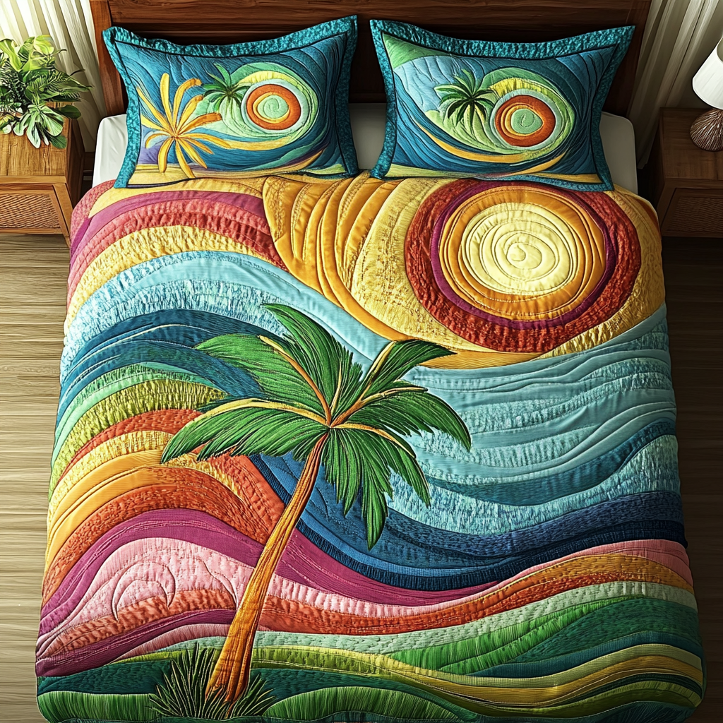 Palm Haven 3-Piece Quilted Bedding Set NCU0NVH269