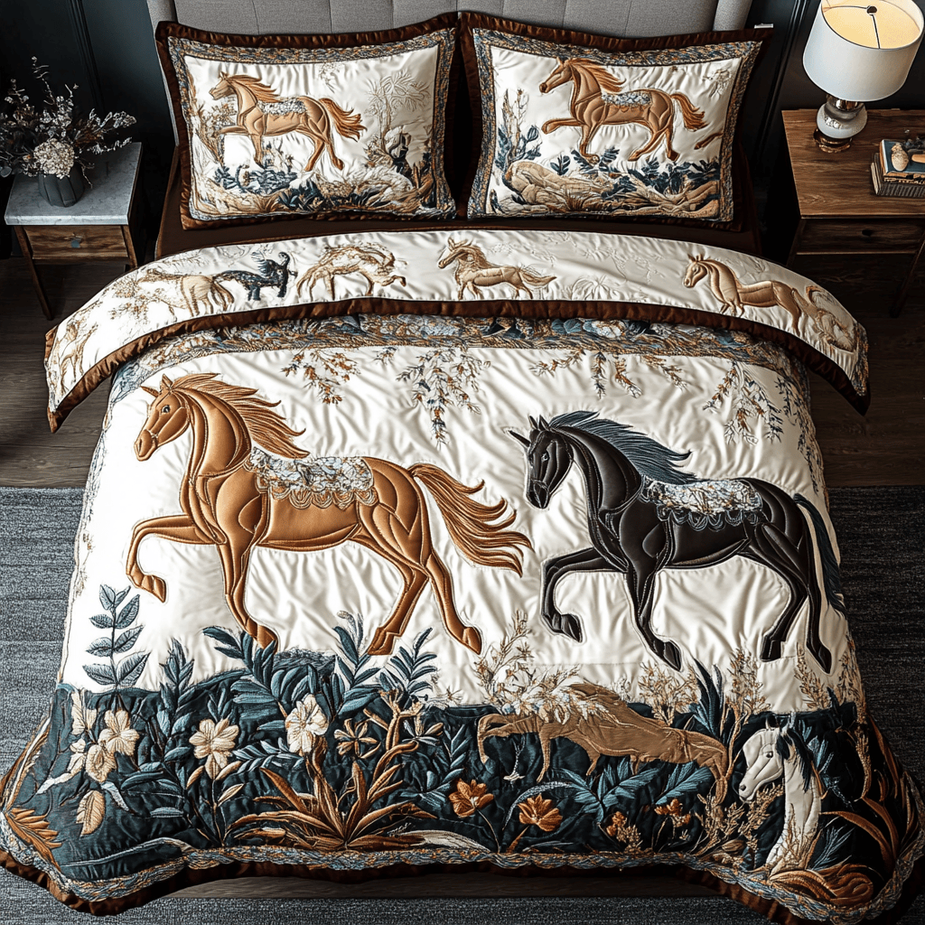 Equine Elegance 3-Piece Quilted Bedding Set NCU0NVH225