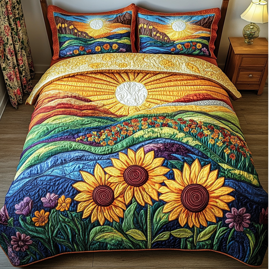 Garden Glow 3-Piece Quilted Bedding Set NCU0NVH314