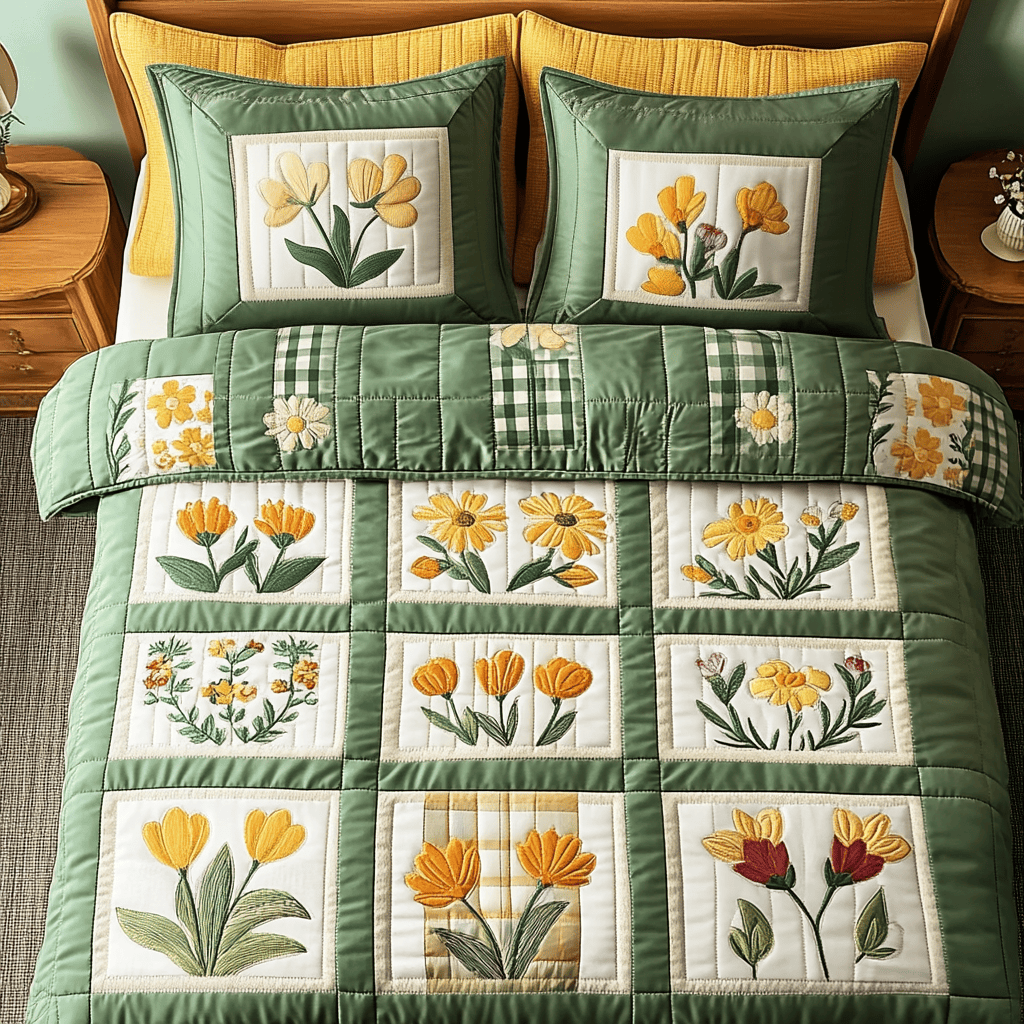 Cozy Blooms 3-Piece Quilted Bedding Set NCU0NVH322