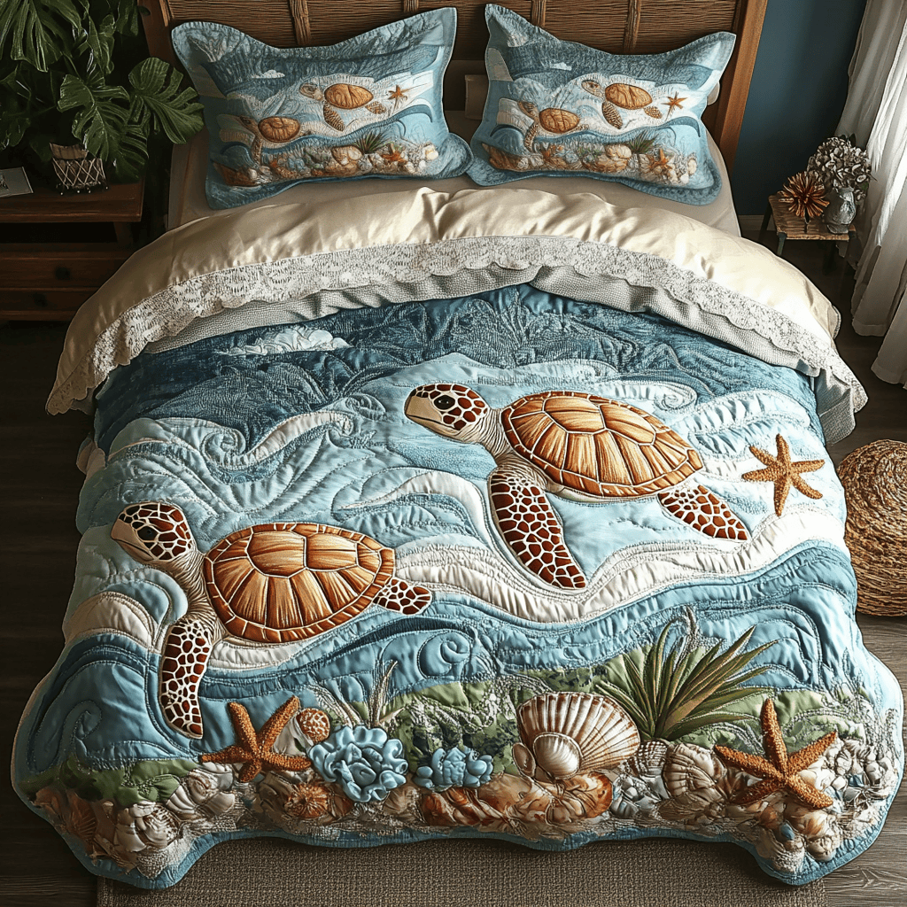 Coastal Charm 3-Piece Quilted Bedding Set NCU0NVH336