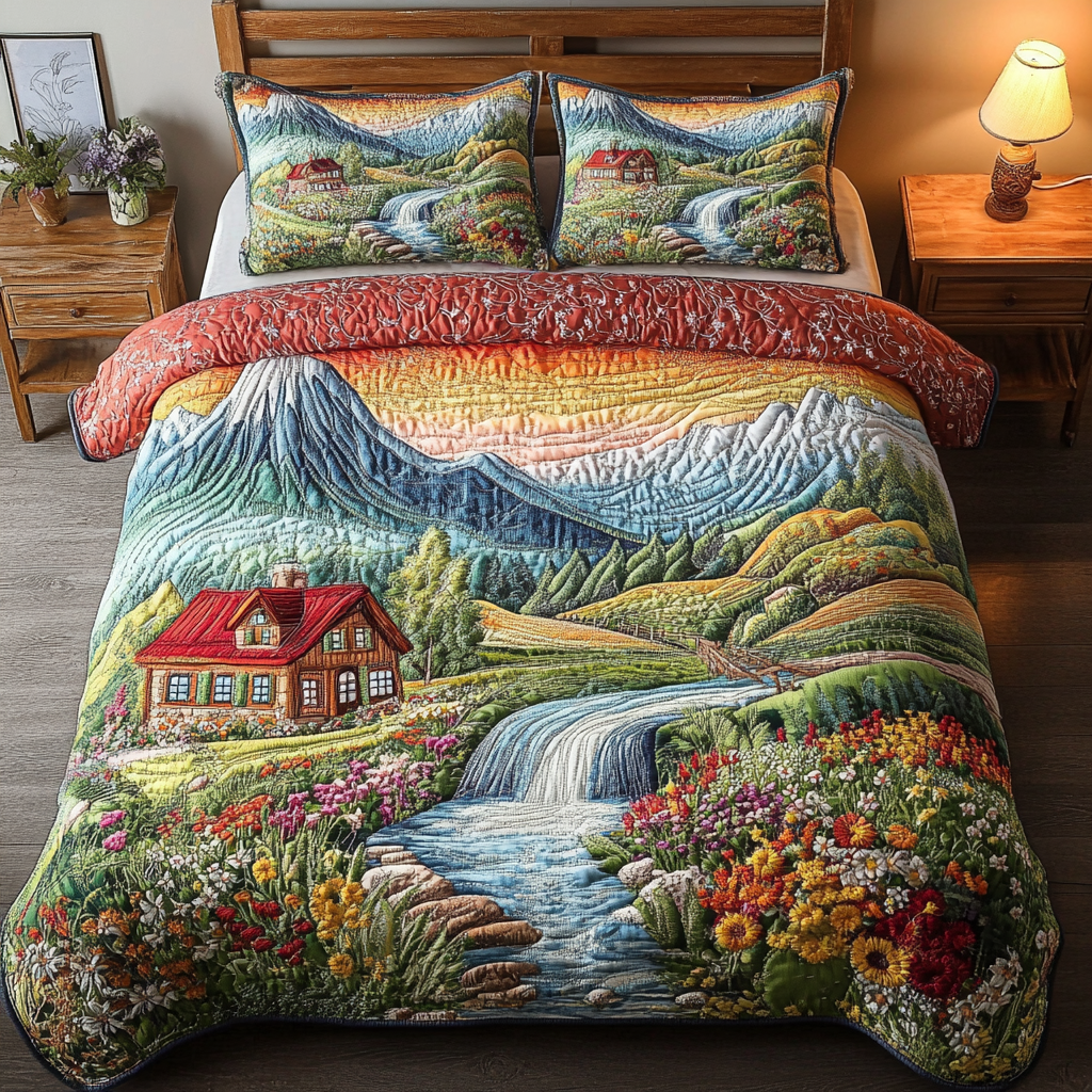 Flowing Rivers 3-Piece Quilted Bedding Set NCU0NVH351