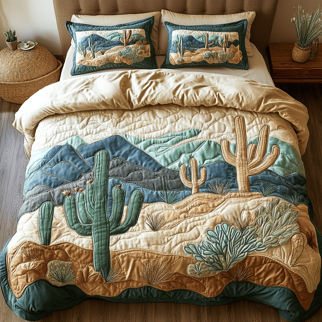 Cactus Serenity 3-Piece Quilted Bedding Set NCU0NVH166